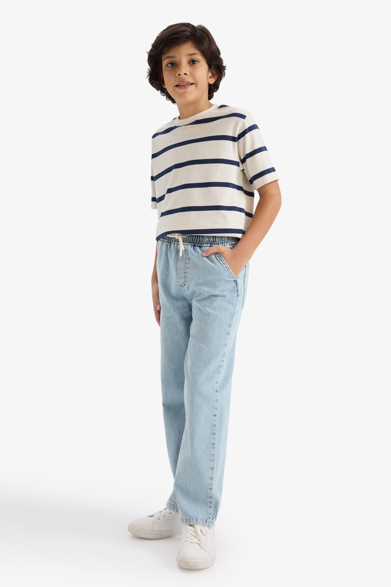 DeFacto Blue Boy Regular Fit Striped Short Sleeve T-Shirt Casual - Image 2